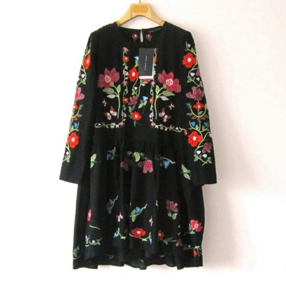Zara Dresses Zara Black Floral Embroidered Dress Poshmark
